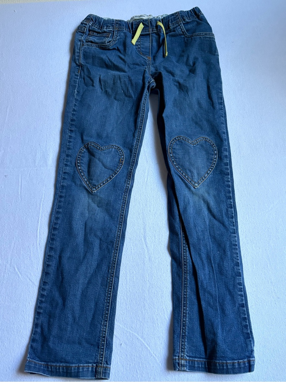 Boden Girls Dark Blue Straight-Leg Jeans with Heart Knee Patches